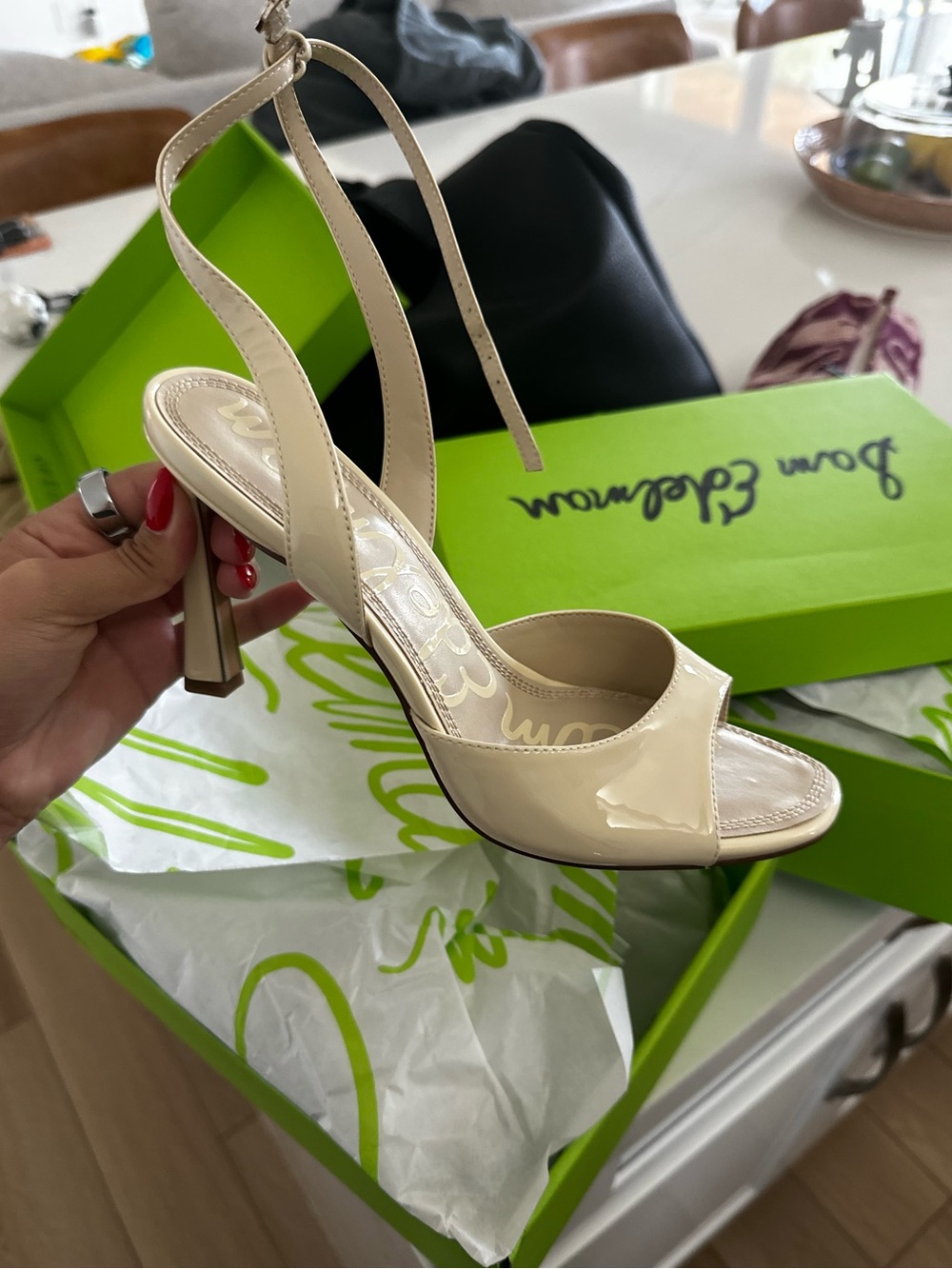 Sam Edelman Cream Patent Leather Ankle-Strap Sandal